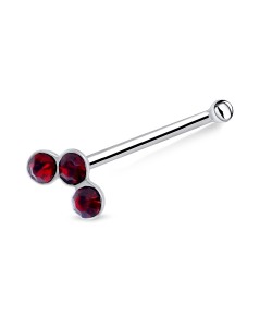 Red Stone Silver Bone Nose Stud NSKD-93